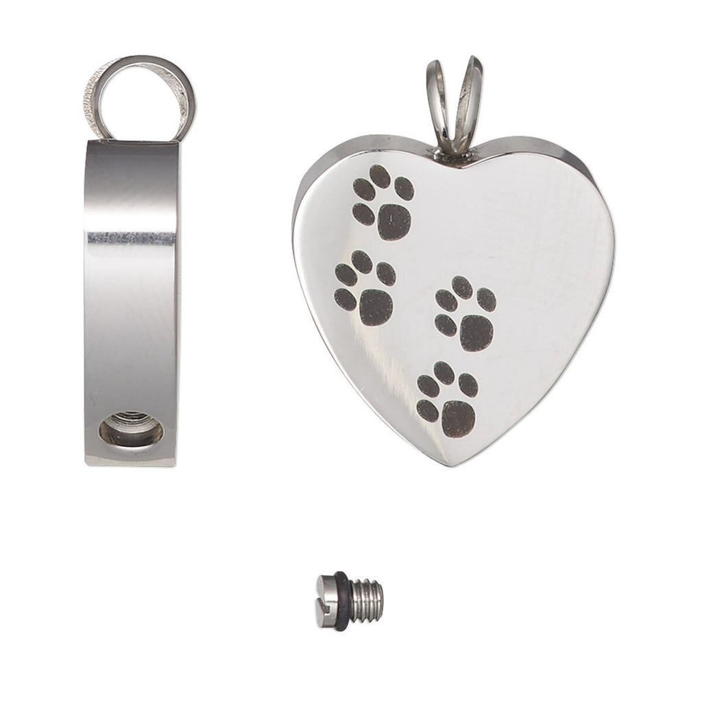 Cremation Jewelry: Heart Laser-Etched Paw Print Watertight