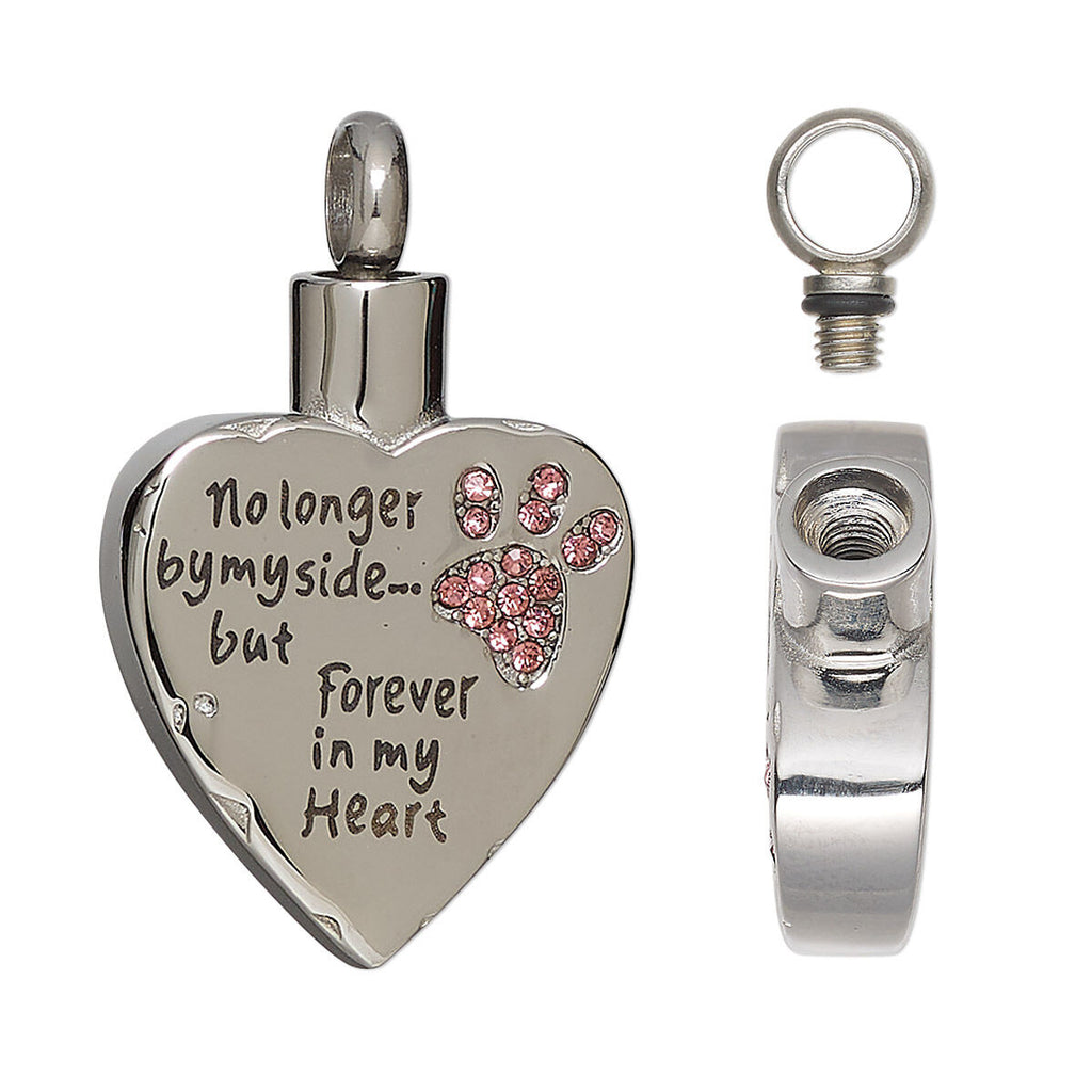 Cremation Jewelry: Heart w Paw Print and Watertight Chamber