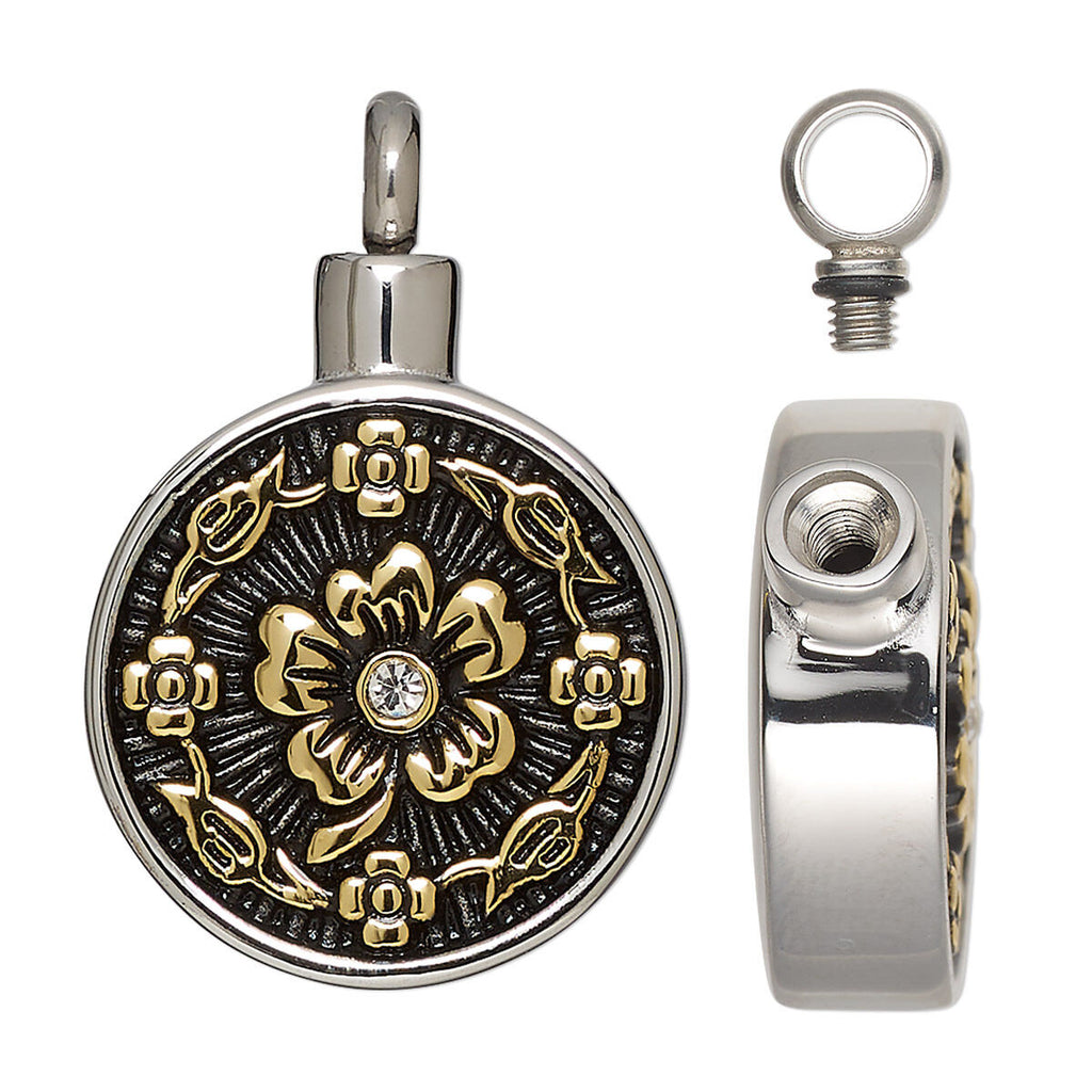 Cremation Jewelry: Round Flower Design w Watertight Chamber