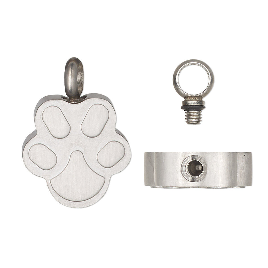 Cremation Jewelry: Single-Sided Paw Print Watertight Chamber