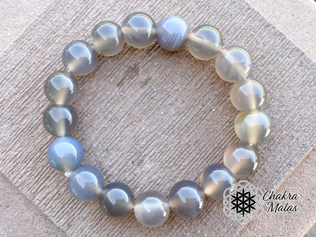 Chakra Malas Gray Agate 17 Bead Mala Bracelet